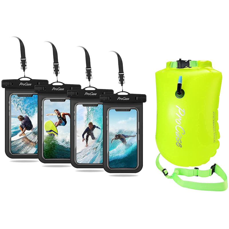 ProCase Universal Waterproof Pouch IPX8 Waterproof Cellphone Dry Bag Bundle with 28L Swim Safety Float Swim Buoy Tow Float with Waterproof Drybag