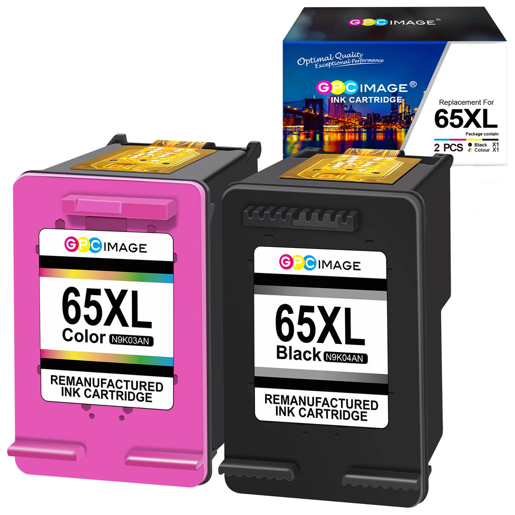 GPC Image Remanufactured Ink Cartridge Replacement for HP 65XL 65 XL use with DeskJet 3755 3752 2655 2652 3758 3722 3721 Envy 5055 5052 5058 5012 AMP 100 120 125 130 Printer Tray(1 Black, 1 Tri-Color)