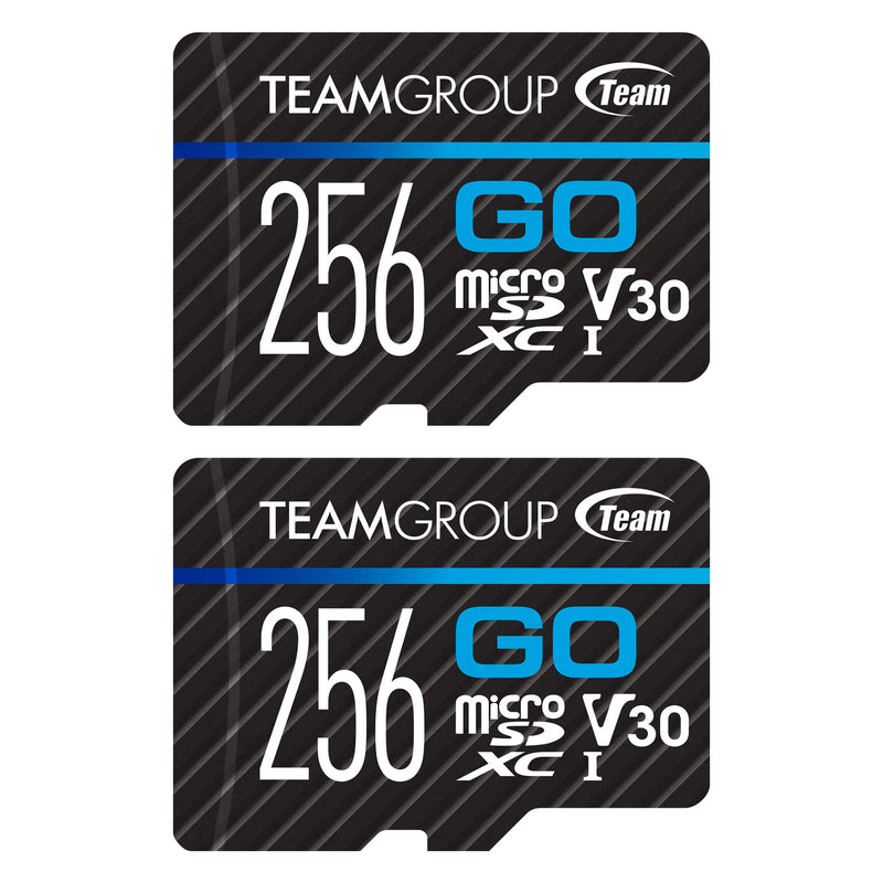 TEAMGROUP GO Card 256GB x 2 PACK Micro SDXC UHS-I U3 V30 4K for GoPro & Drone & Action Cameras High Speed Flash Memory Card with Adapter for Outdoor Sports, 4K Shooting, Nintendo-Switch TGUSDX256GU364 GO U3 V30