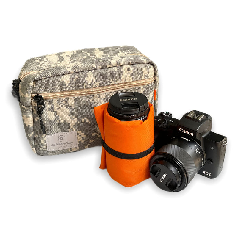 Activewhey Waterproof Camera Bag, Insert Case for DSLR, Mirrorless and Film Camera, Padded Shoulder Pouch for Canon, Nikon, Fujifilm, Sony, Leica (Camo Green)