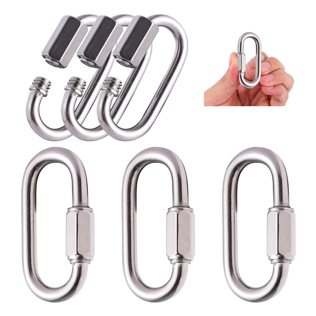 Heavy-Duty Chain Hooks Quick Links - 304 Stainless Steel Locking Carabiner Anti-Rust Chain Connector Quick Link for Towing,Swing,Shade Sail,Bird Toys,Capacity 648lb(M6 6pack) M6