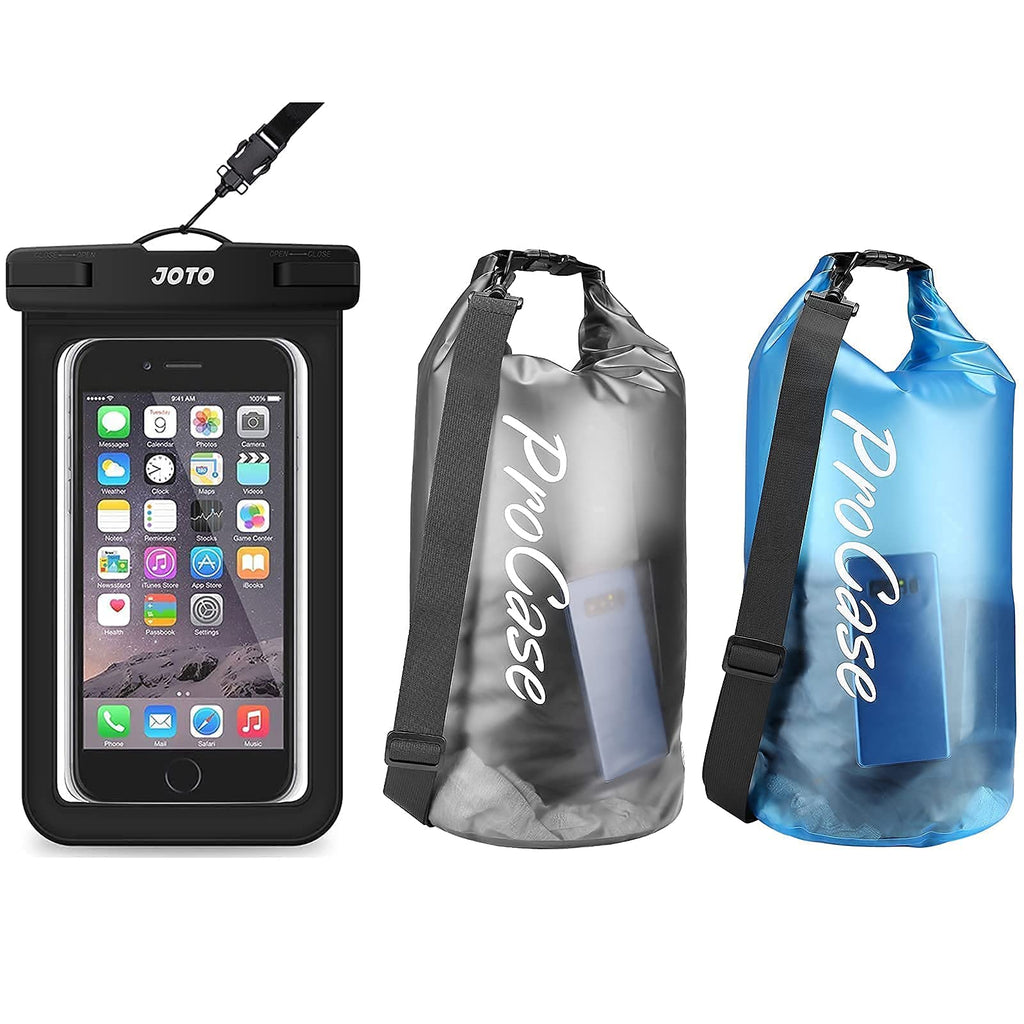 JOTO Universal Waterproof Pouch Cellphone Dry Bag Case Bundle with ProCase 2 Pack Floating Waterproof Dry Bag Clear 20Liter