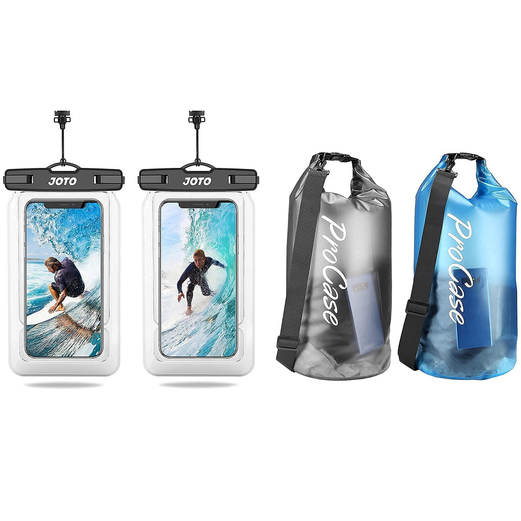 【2 Pack】 JOTO Floating Waterproof Phone Pouch Bundle with ProCase 2 Pack Floating Waterproof Dry Bag Clear 20Liter