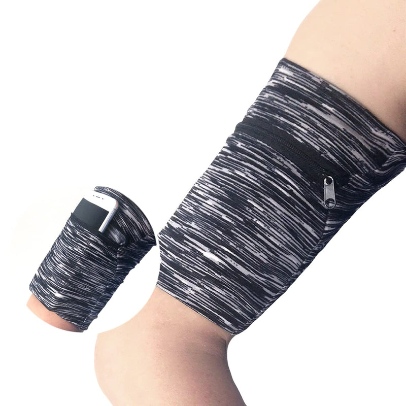 X-Small Cellphone Armband for Running Fitness Gym Workout - Cell Phone Keys Cards Airpods Elastic Arm Band Wrist Band Sleeve Pouch Case Pocket for Gardening Jogging Walking Riding Women Men Thin Arm Black Stripe / XSmall