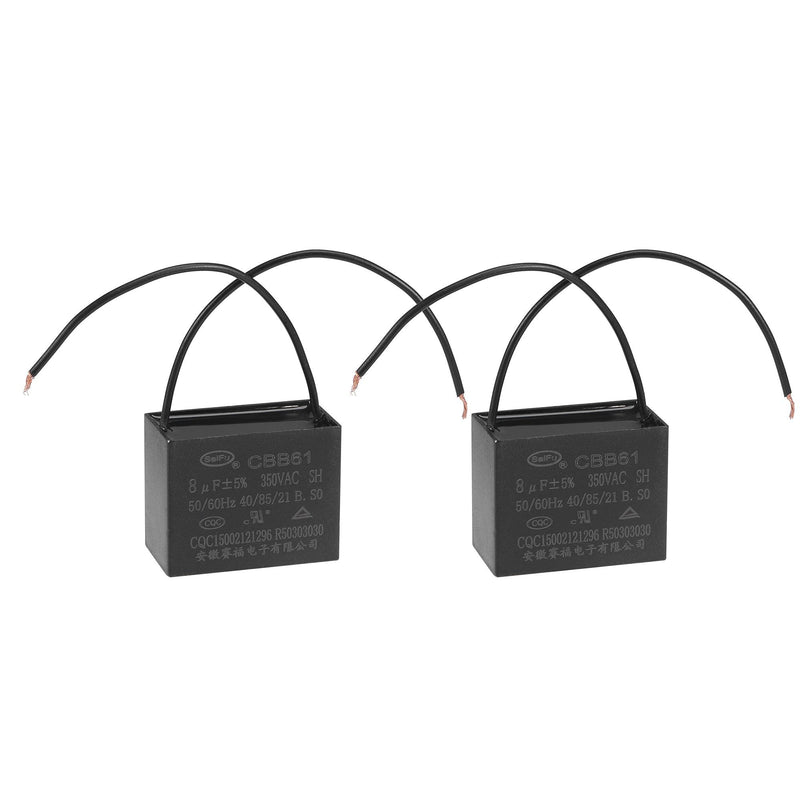 [AUSTRALIA] - uxcell Ceiling Fan Capacitor CBB61 8uF 350V AC 2 Wires Metallized Polypropylene Film Capacitor 48x38x26mm for Electric Fan Pump Motor Generator 2Pcs 