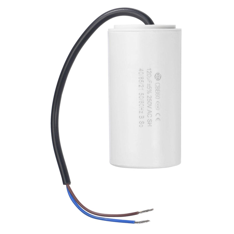 uxcell CBB60 Run Capacitor 120uF 250V AC 2 Wires 50/60Hz Cylinder 96x49mm White for Air Compressor Water Pump Motor