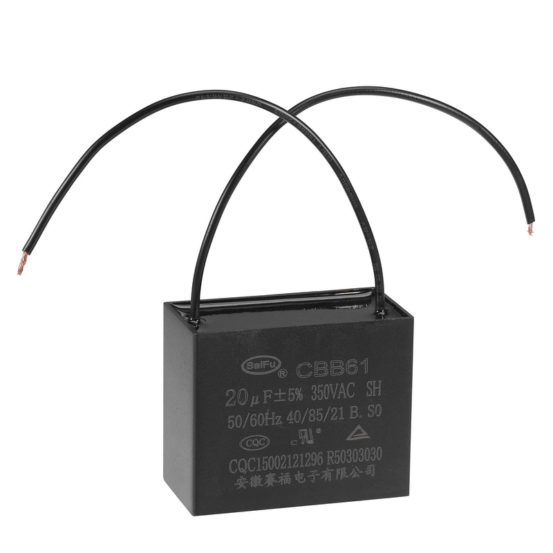 uxcell Ceiling Fan Capacitor CBB61 20uF 350V AC 2 Wires Metallized Polypropylene Film Capacitor 58x48x30mm for Electric Fan Pump Motor Generator