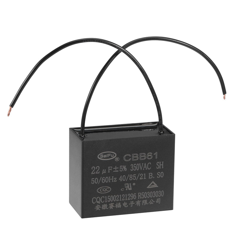 uxcell Ceiling Fan Capacitor CBB61 22uF 350V AC 2 Wires Metallized Polypropylene Film Capacitor 58x48x30mm for Electric Fan Pump Motor Generator
