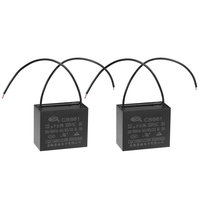 uxcell Ceiling Fan Capacitor CBB61 22uF 350V AC 2 Wires Metallized Polypropylene Film Capacitor 58x48x30mm for Electric Fan Pump Motor Generator 2Pcs