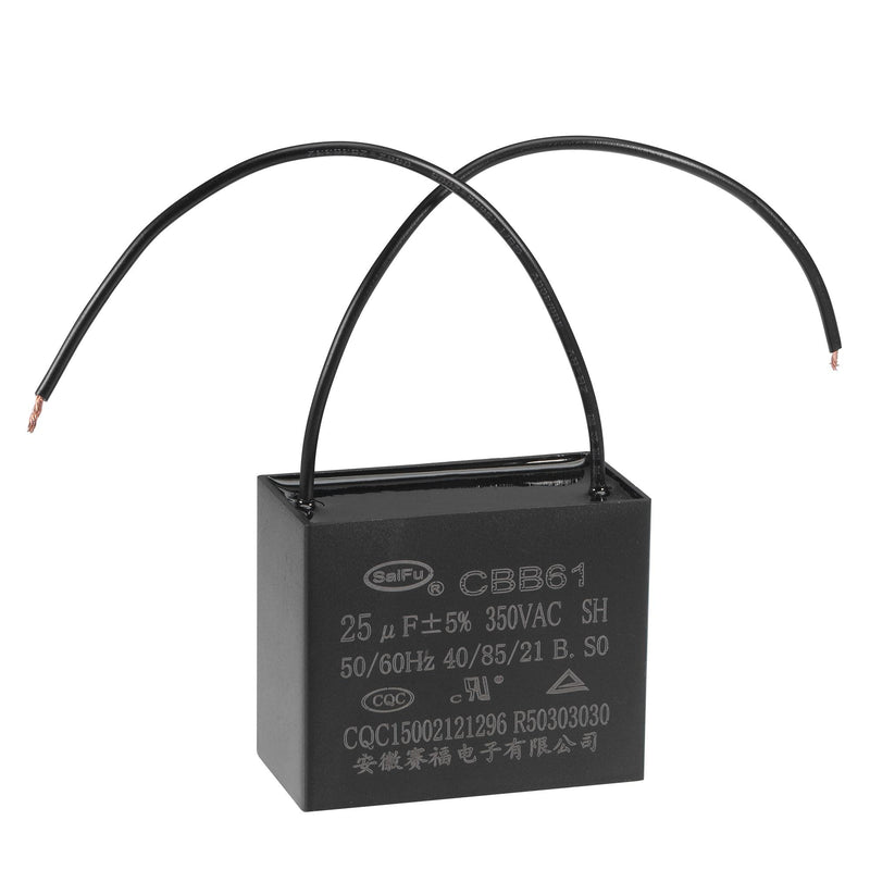 uxcell Ceiling Fan Capacitor CBB61 25uF 350V AC 2 Wires Metallized Polypropylene Film Capacitor 58x48x30mm for Electric Fan Pump Motor Generator