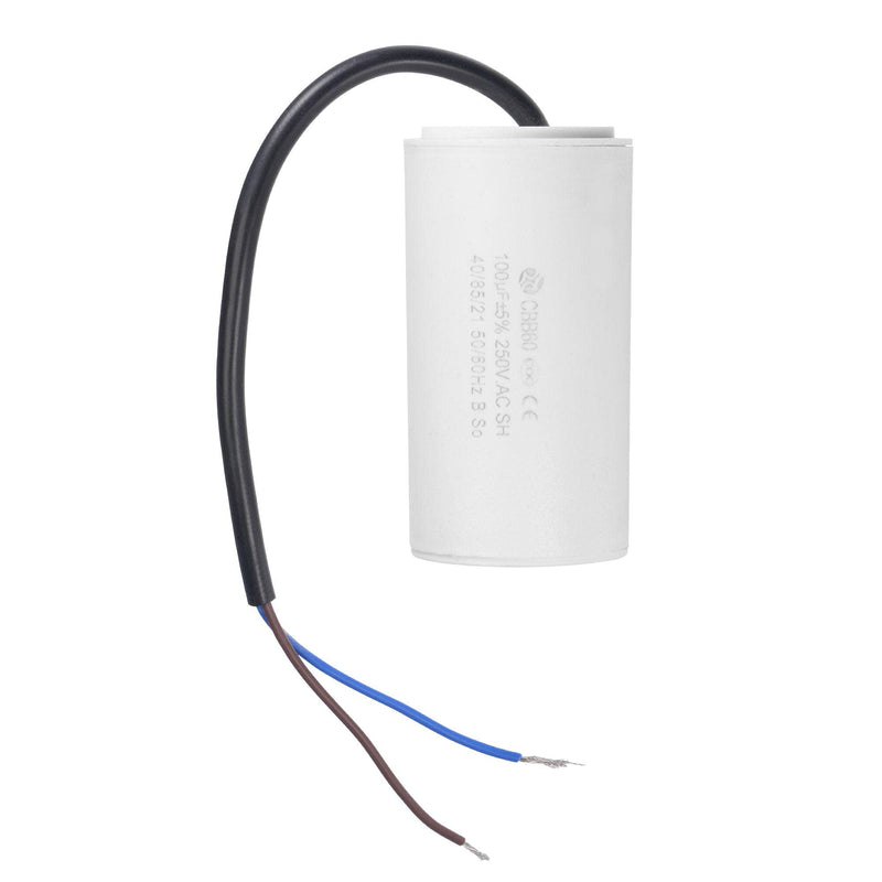 uxcell CBB60 Run Capacitor 100uF 250V AC 2 Wires 50/60Hz Cylinder 93x49mm White for Air Compressor Water Pump Motor