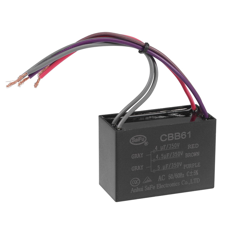 uxcell Ceiling Fan Capacitor CBB61 4/4.5/5uF 350V AC 5 Wires Metallized Polypropylene Film Capacitor 58x40x28mm for Electric Fan Pump Motor Generator