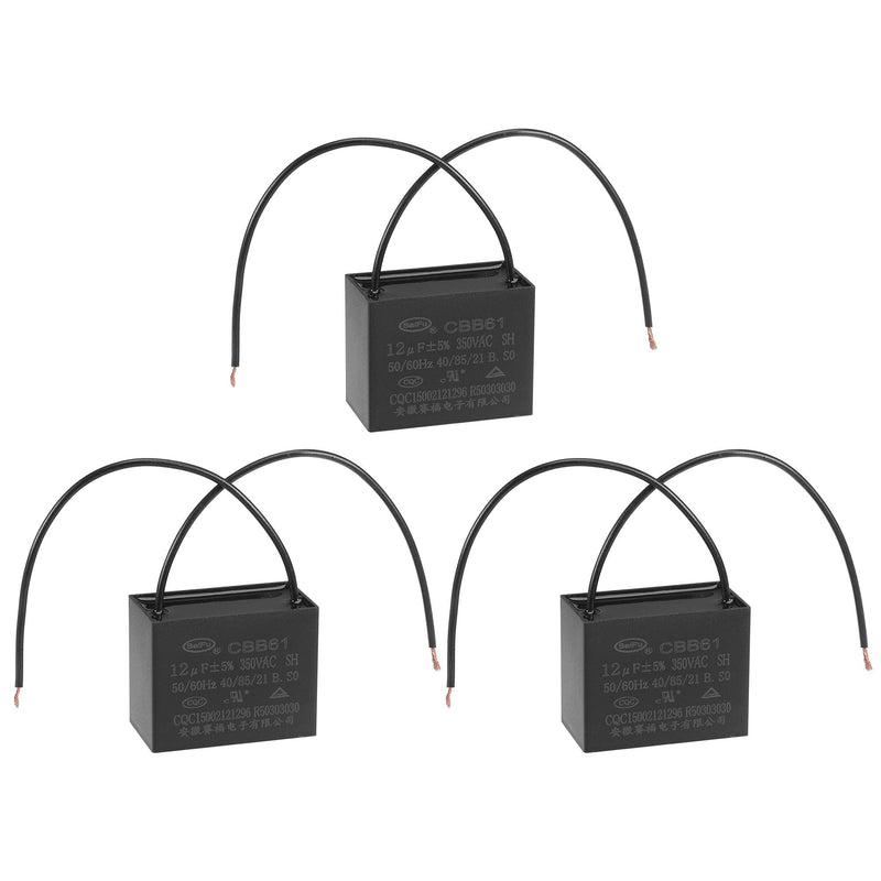 [AUSTRALIA] - uxcell Ceiling Fan Capacitor CBB61 12uF 350V AC 2 Wires Metallized Polypropylene Film Capacitor 48x38x26mm for Electric Fan Pump Motor Generator 3Pcs 