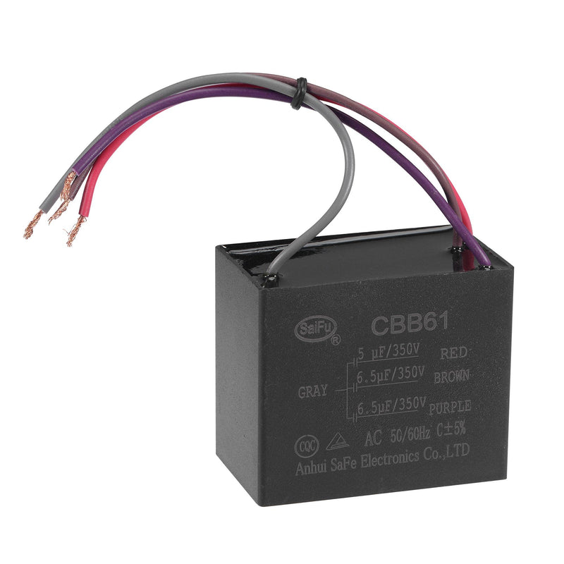 uxcell Ceiling Fan Capacitor CBB61 5/6.5/6.5uF 350V AC 4 Wires Metallized Polypropylene Film Capacitor 50x40x30mm for Electric Fan Pump Motor Generator