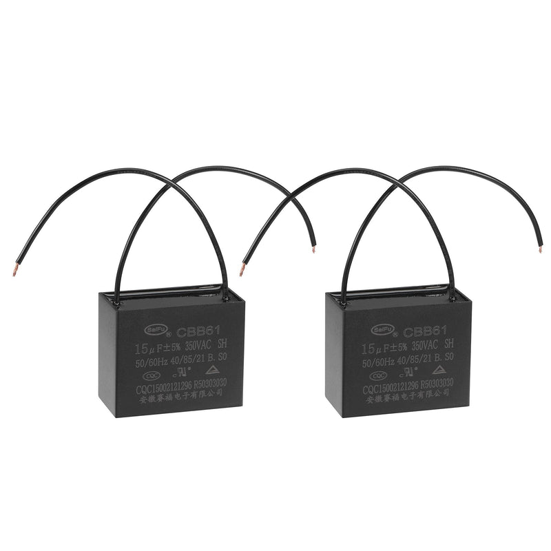 uxcell Ceiling Fan Capacitor CBB61 15uF 350V AC 2 Wires Metallized Polypropylene Film Capacitor 58x48x30mm for Electric Fan Pump Motor Generator 2Pcs