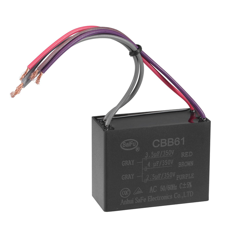 uxcell Ceiling Fan Capacitor CBB61 3.5/4/2.5uF 350V AC 5 Wires Metallized Polypropylene Film Capacitor 58x44x26mm for Electric Fan Pump Motor Generator