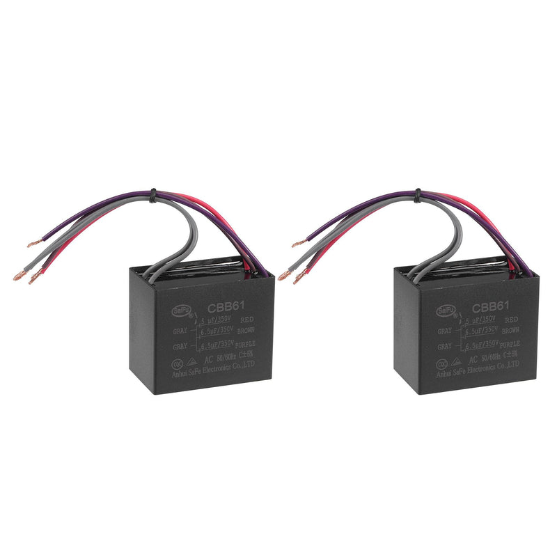 uxcell Ceiling Fan Capacitor CBB61 5/6.5/6.5uF 350V AC 5 Wires Metallized Polypropylene Film Capacitor 58x49x35mm for Electric Fan Pump Motor Generator 2Pcs