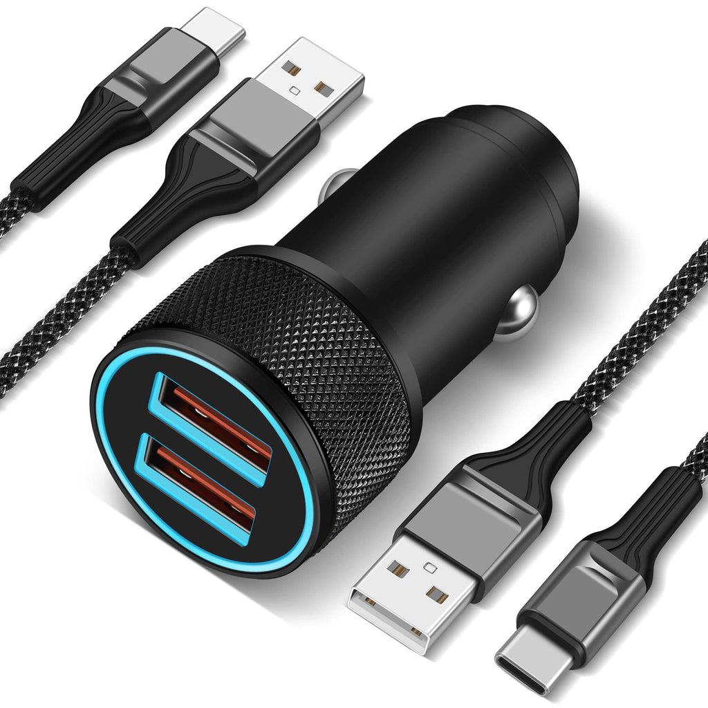 JUNVANG Fast Car Charger for Samsung Galaxy S21/S20/Ultra/S10/S9/S8, Note 20/10/9/8, Pixel, LG, Moto, Quick Charger Dual Port USB Car Charger Adapter with 2 X 3FT USB Type C Cable (3 in 1)