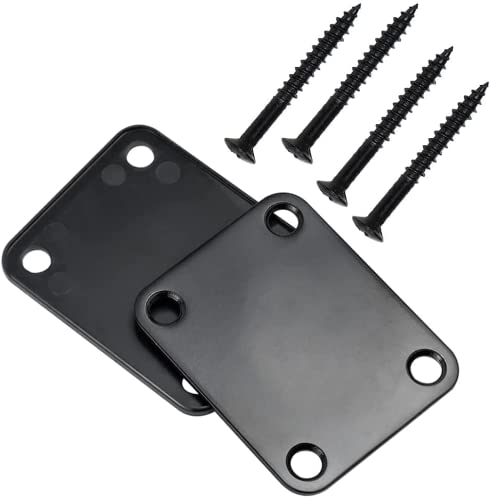 4 Holes Guitar Neck Plate Standard with Screws Compatible with Strat Tele Style Electric Guitar Jazz Bass Parts Replacement (Black) Black