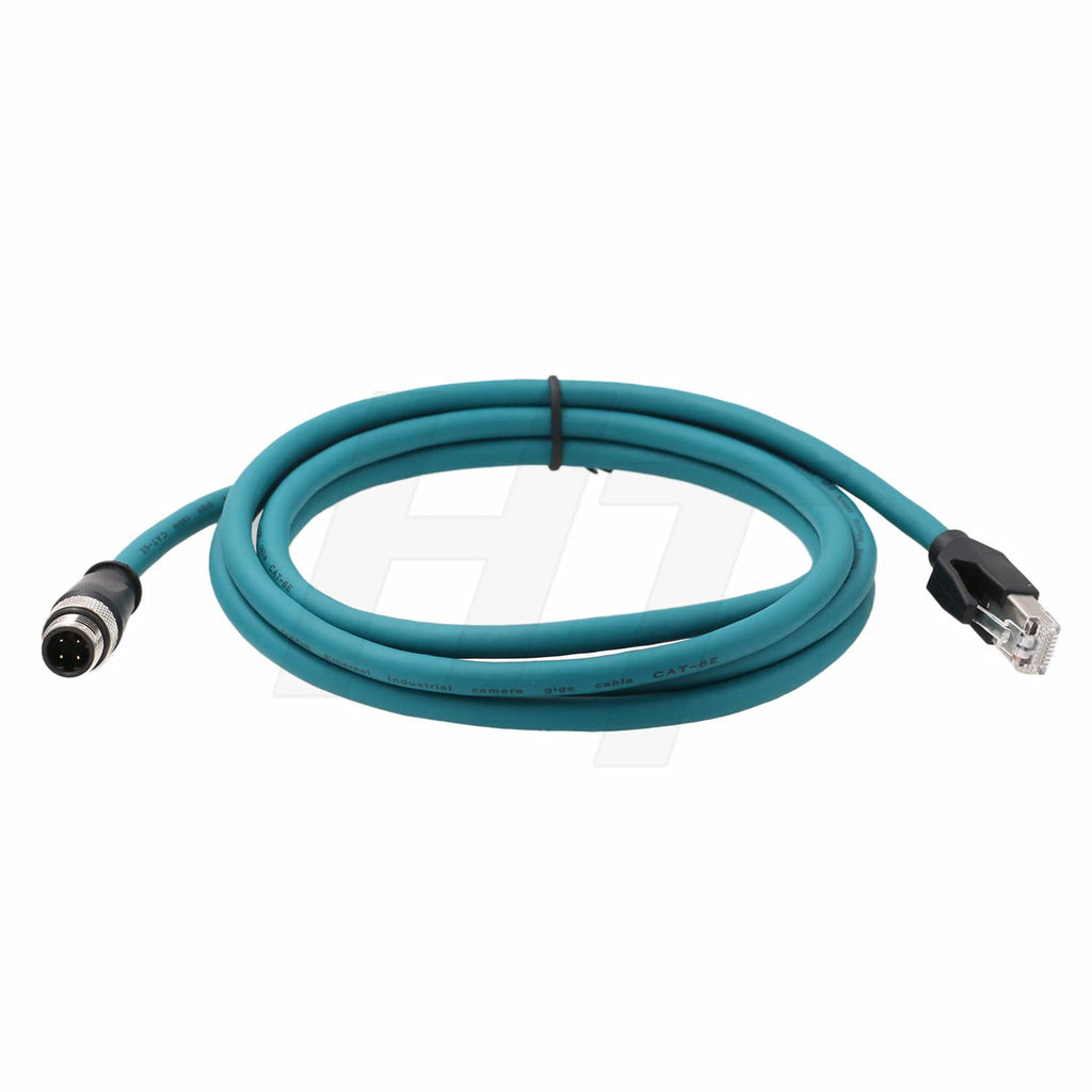 HangTon Industrial M12 4 Pin D-Coded Male to RJ45 Ethernet Cat5e Cable for Sensor Machinery 2M 2.0 Meters