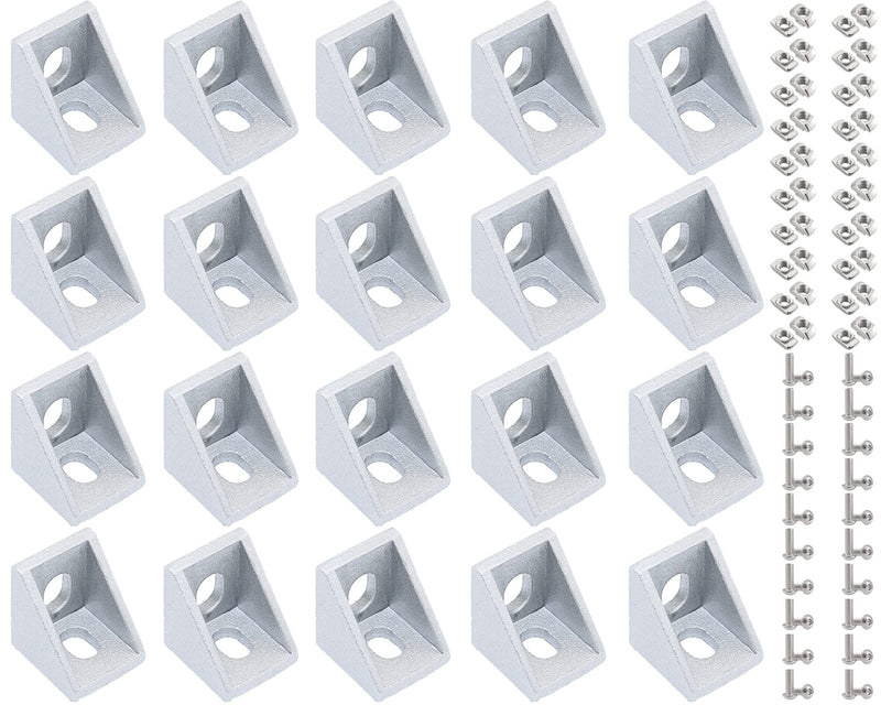 20 Sets Aluminum Profile Connector Set,20pcs Corner Bracket, 40pcs T Nuts and Hex Socket Cap Screws for 6mm Slot 2020 Series Aluminum Extrusion Accessories 1720-20Set with Nut Screw
