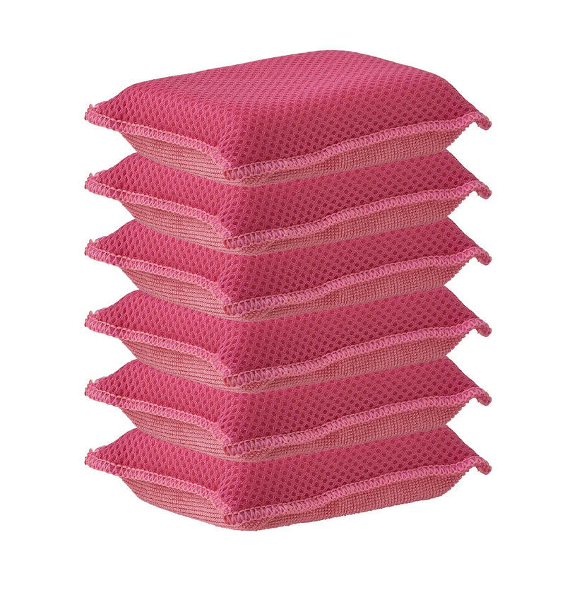 Superio Miracle Microfiber Sponges for Kitchen (6 Pack) Red, Kosher Non-Scratch Sponge Scrubber Heavy Duty Multi-Purpose Cleaning of Dishes, Pots, Pans and Counter Tops, Machine Washable