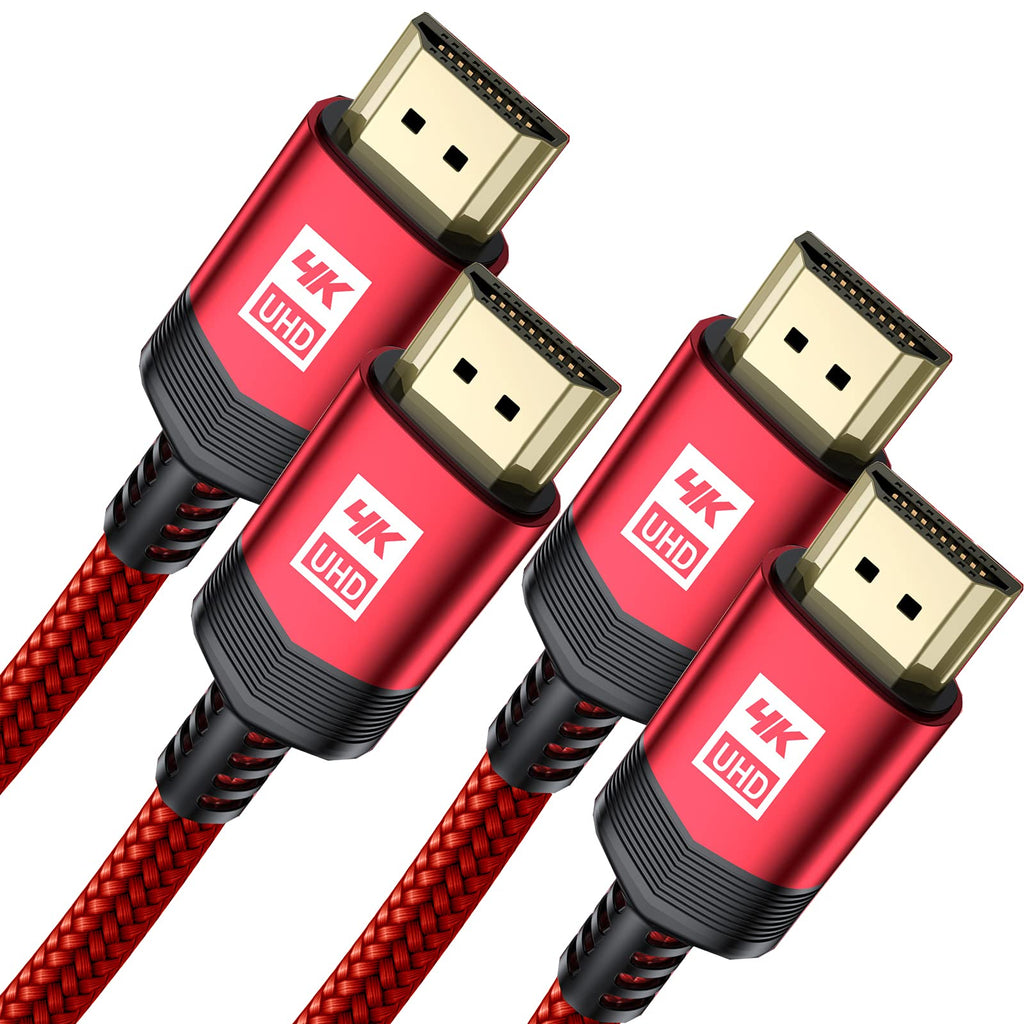 4K HDMI Cables 6.6ft 2-Pack, Sweguard HDMI 2.0 Cable 4K@60Hz 1440P@144Hz High Speed 18Gbps Gold Plated Nylon Braided HDMI Cord Support 3D,HDR,ARC,HDCP 2.2 for PS5/4, Monitor TV PC Laptop Soundbar-Red 6.6ft+6.6ft Red