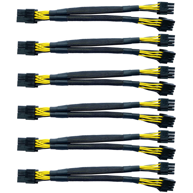 Amangny GPU VGA PCI-e 8 Pin Female to Dual 8(6+2) Pin Male PCI Express Adapter Braided Sleeved Splitter Power Cable 9 inch (6 Pack) 6 Pack