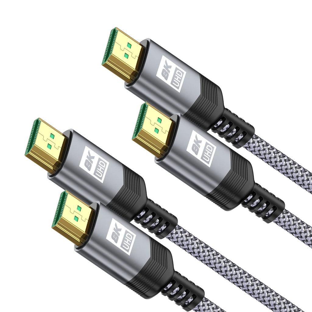 8K HDMI 2.1 Cable 48Gbps 2Pack 6.6ft,Sweguard Ultra High Speed HDMI Braided Cord 8K 60Hz 4K 120Hz 144Hz,3D,RTX 3090 eARC HDR10 4:4:4 HDCP 2.2&2.3,Compatible with Roku TV/PS5/HDTV/Blu-ray 6.6ft+6.6ft Grey
