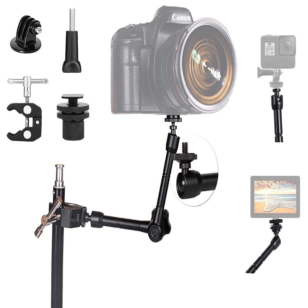 11" Adjustable Clamp w/ 1/4" and 3/8" Thread and 9.5 Inches Adjustable Friction Power Kit fit for Camcorder LCD Monitor Video Light Desk Pole Clamp GoPro Action Camera Holder Mounts