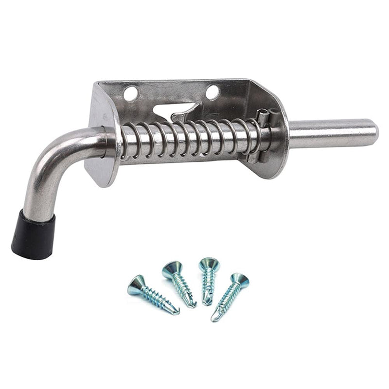 [AUSTRALIA] - 5"/128mm Spring Loaded Latch Pin, with Metal Wood Self-Tapping Screws, 304 Stainless Steel Barrel Bolt, Thickened Door Lock for Wooden Cabinet Iron Gate Yard Gate Shed Door Tailgate Trailer Garage 5in with screws 1p 