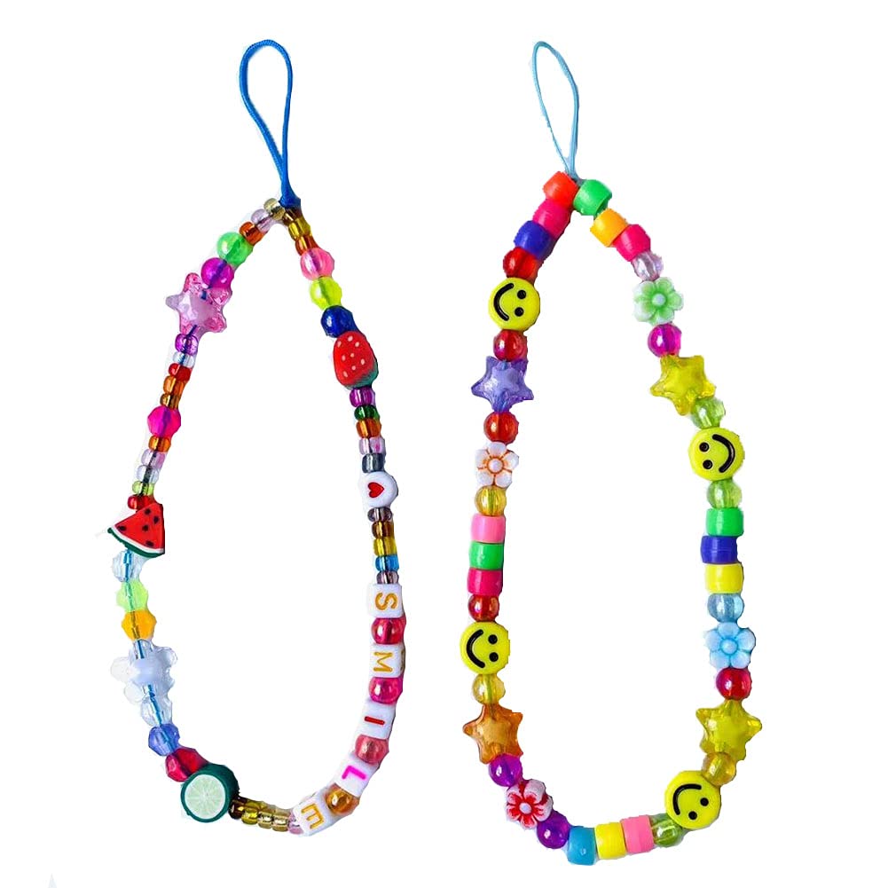 Smiley Face Beaded Phone Charm Strap Y2K Phone Charms Indie Phone Chain Y2K Accessory for Women Girls 2 smile