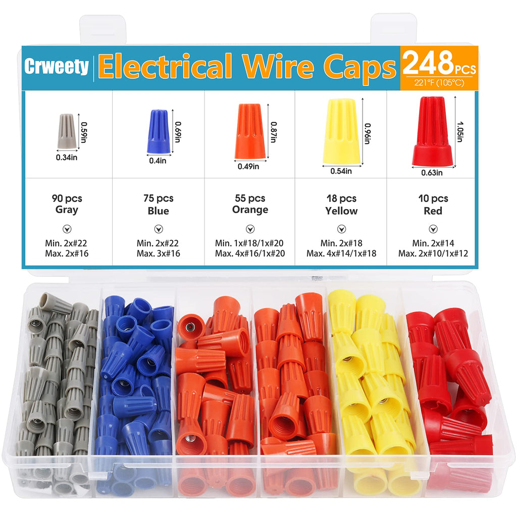 248pcs Wire Connectors Nuts Colorful Wire Caps Electrical Wire Connectors Wire Twist Nuts Assortment for Quick Connection