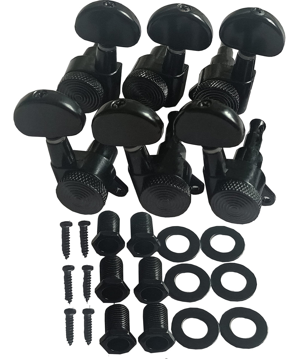 AYUBOUSA 6Pcs Guitar Locking Tuners (3L + 3R Handed) - 1:19 Lock String Sealed Tuning Key Pegs Machine Heads Set Replacement for ST TL SG LP Style Electric, Folk or Acoustic Guitars (Black) BK