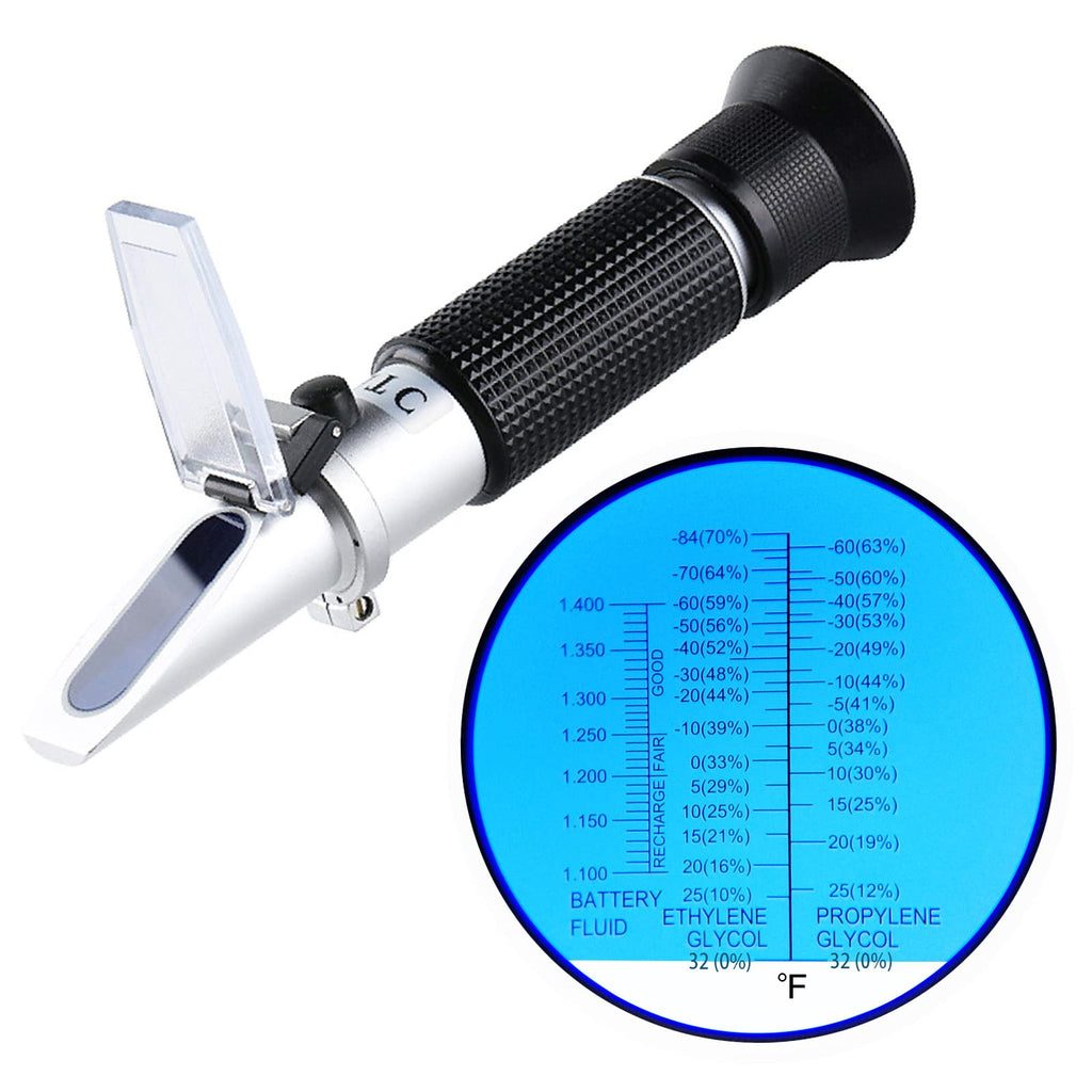 3-in-1 Antifreeze Refractometer in Fahrenheit Antifreeze Coolant Tester Refractometer for Checking Freezing Point of Automobile Antifreeze Systems and Battery Fluid Condition Battery Acid, Glycol 3-in-1 ℉ Antifreeze Refractometer