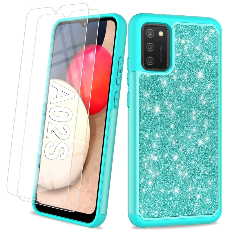 Glitter Case for Samsung Galaxy A02s (USA Version) 6.5 Inch | Cute Sparkle Protective Cell Phone Basic Case for Girls Women | TPU+PC Anti-Shock Anti-Scratch Covers 2021 (Light Mint Green Glittery) Light Mint Green Glittery