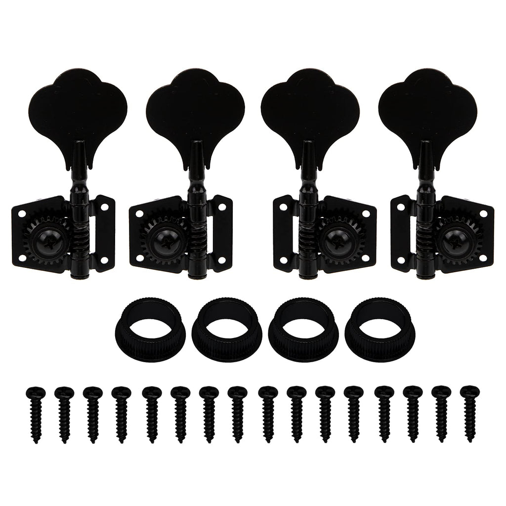 4Pcs Yootones Open Gear Machine Heads Tuners Tuning Pegs 2 Left 2 Right Compatible with 4 Strings Fender Precison Jazz Bass Guitar (Black) Black