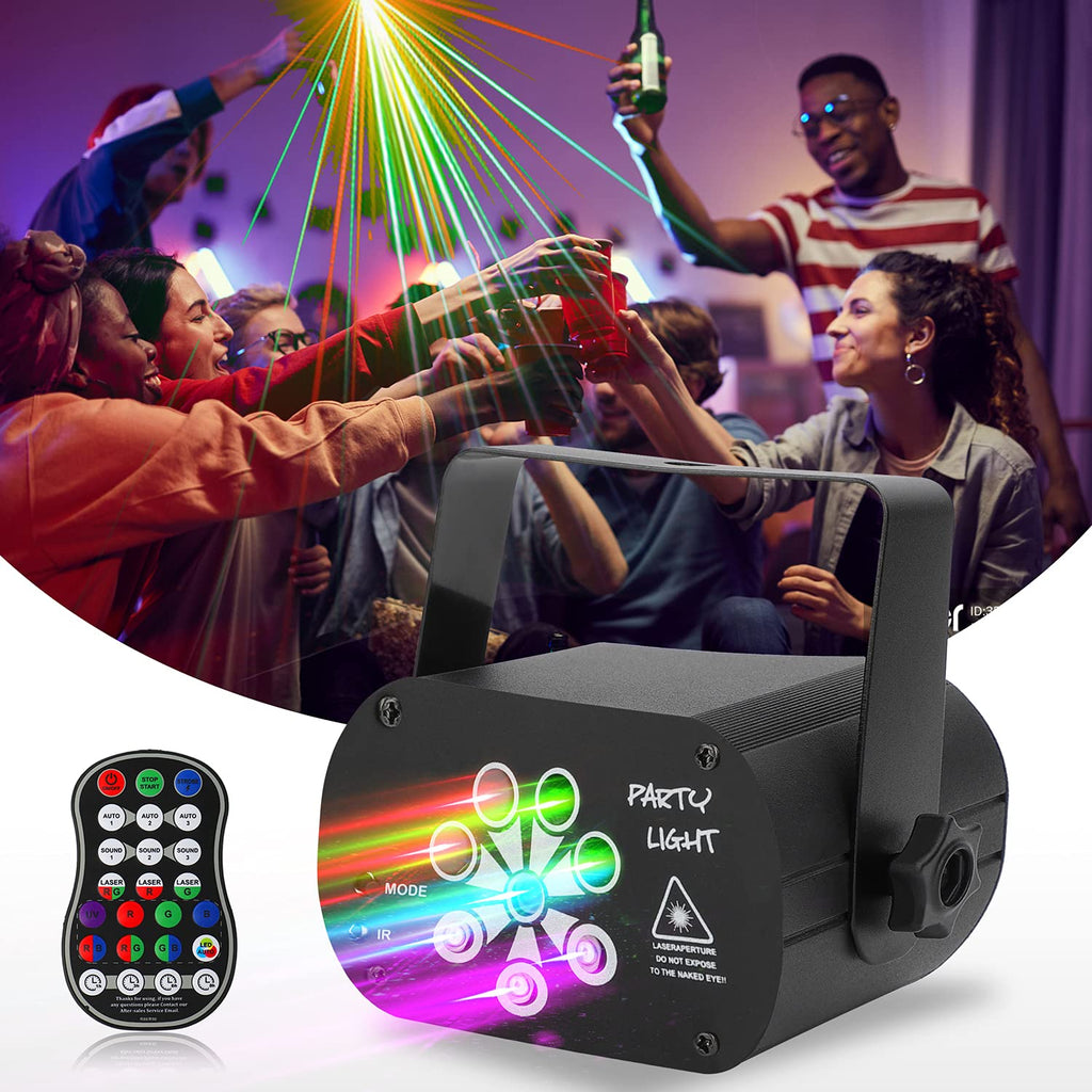 Wireless Party Lights, Dj Disco Lights with Built-in Battery, Sound Activated Projector Stage Light with Remote Control for Parties Christmas Halloween Weddings Lighting (Black) Black