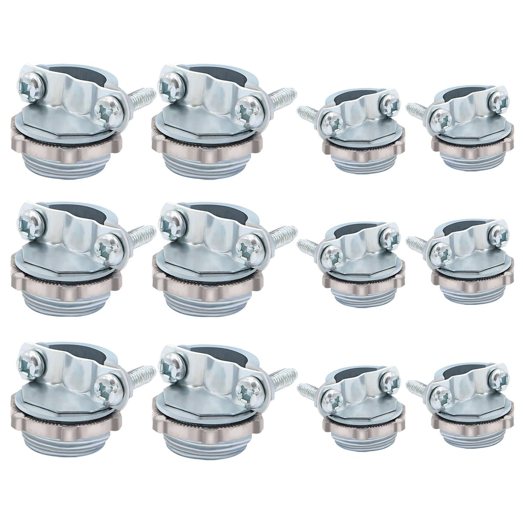 Fuzbaxy12pcs Clamp Type Cable Connectors for Metallic Conduit Protect Cables Silver (1/2 Inch-6pcs,3/4 Inch-6pcs) 1/2 Inch and 3/4 Inch