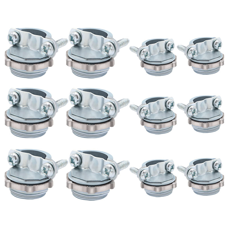[AUSTRALIA] - Fuzbaxy12pcs Clamp Type Cable Connectors for Metallic Conduit Protect Cables Silver (1/2 Inch-6pcs,3/4 Inch-6pcs) 1/2 Inch and 3/4 Inch 