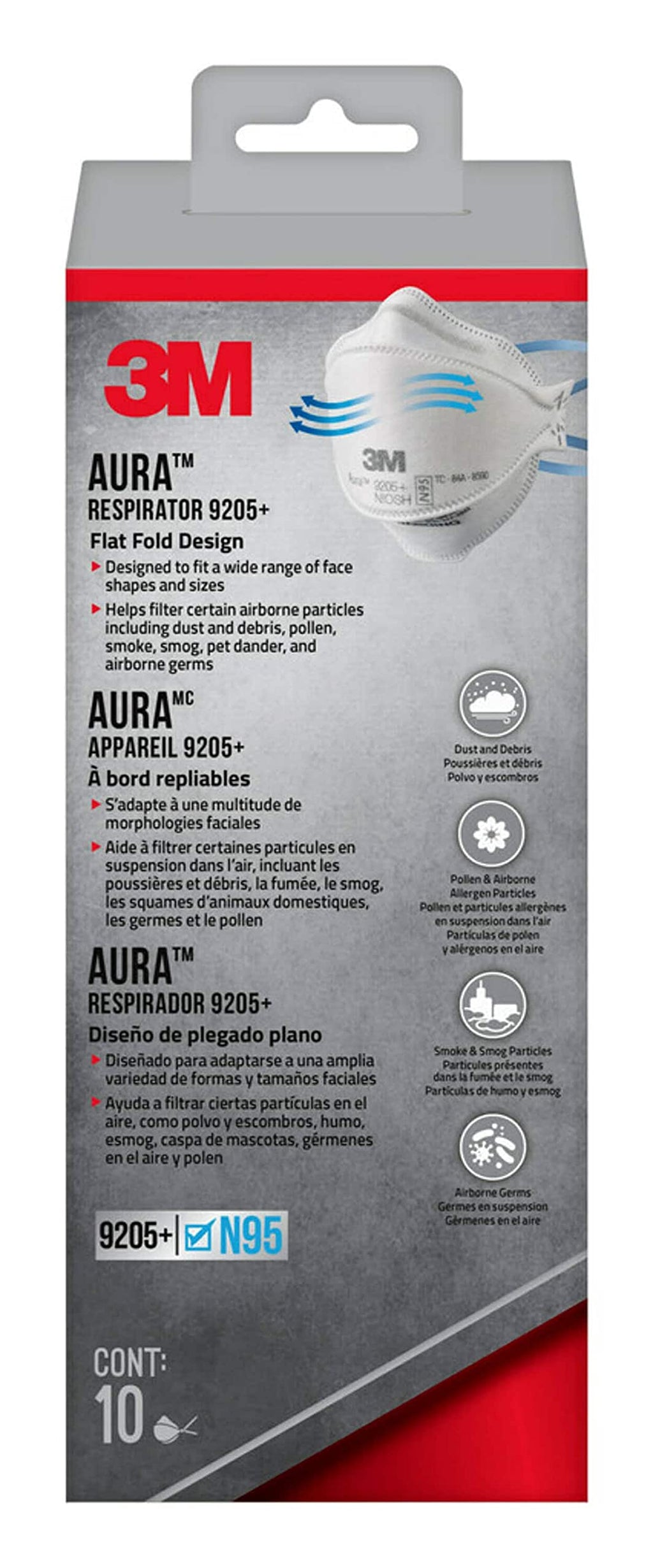 3M Aura Particulate Respirator 9205+ N95, 10-Pack 10 Pack