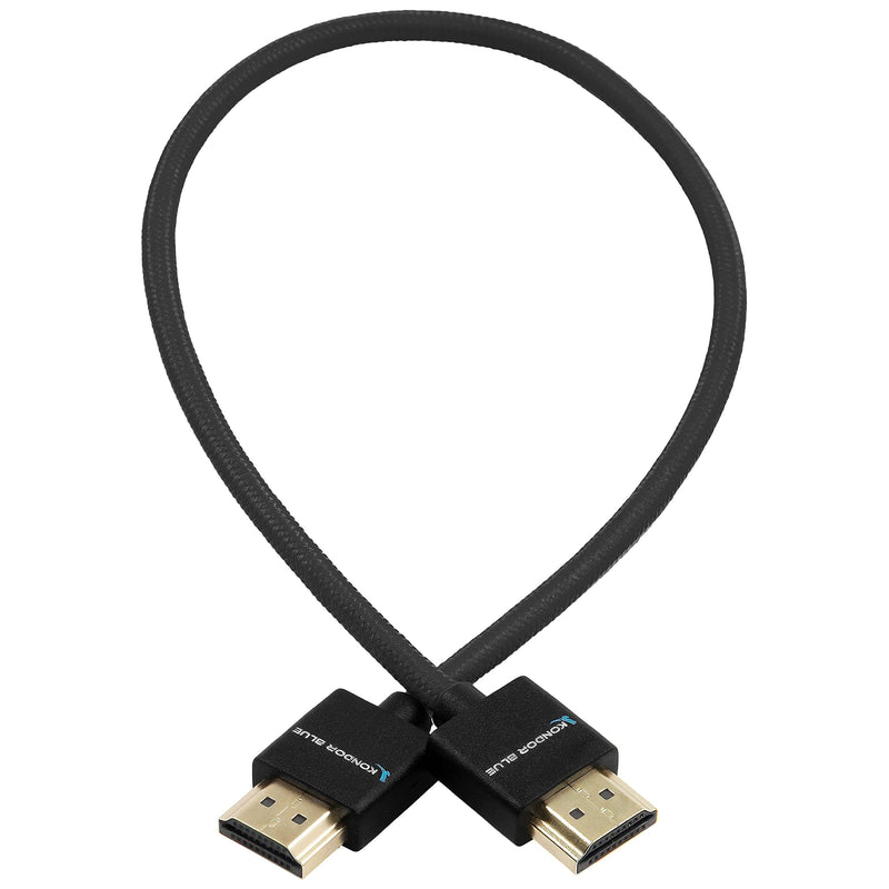 [AUSTRALIA] - KONDOR BLUE Full HDMI Thin Short Straight Nylon Braided Cable for On-Camera Film Cinema Monitors | 2.0 High Speed 4K 3D HDR | | 3840 x 2160-30Hz | 18Gbps MetaData | 16" | Black Straight Braided | Full HDMI 