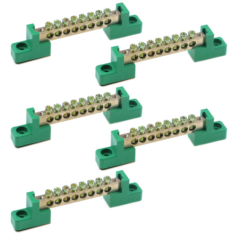 MY MIRONEY Terminal Bus Bar 8 Positions Screw Brass Terminal Grounding Strip Bus Bar Block Green Terminal Block Pack of 5