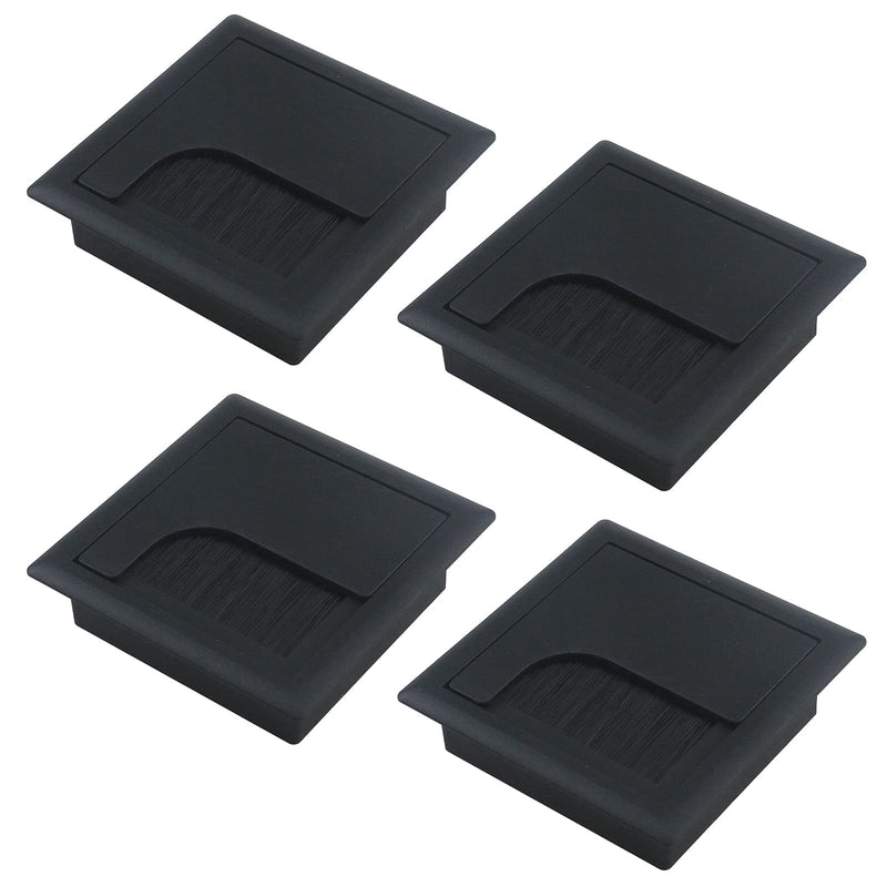 MY MIRONEY 4Pcs Square Cable Hole Cover ABS Desk Grommet 3.15" x 3.15" Wire Organizer Black Desk Cord Cable Hole Cover Grommet with Brush for Computer Desk Table
