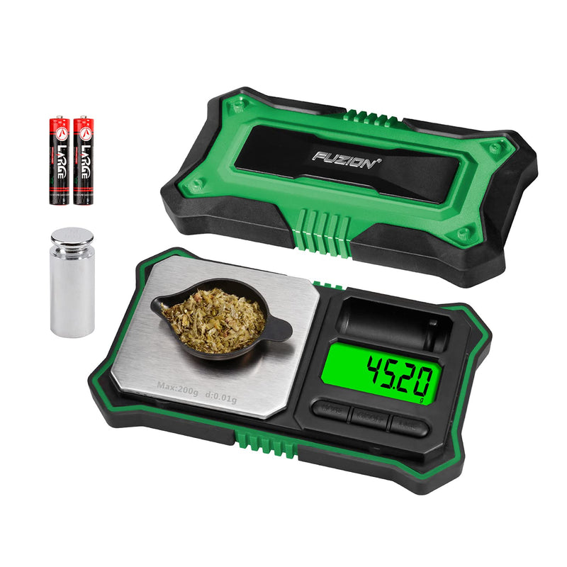 Fuzion Digital Pocket Scale, 200g x 0.01g Jewelry Gram Scale, 6 Units Conversion, LCD Back-Lit Display, Use for Jewelry/Medicine/Food/Powder/Herb(Battery Included) Green