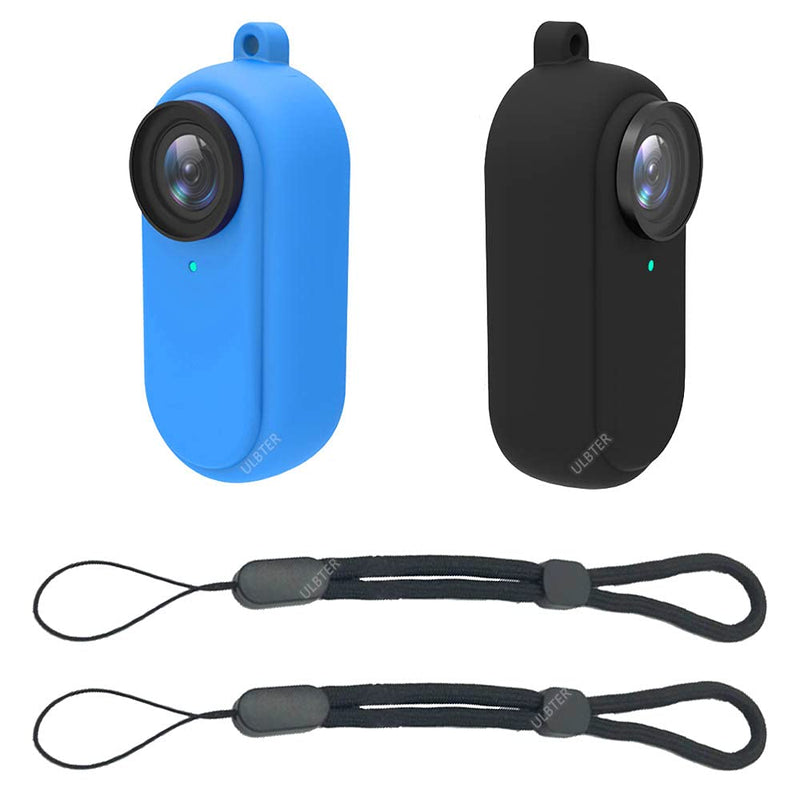 Rubber Sleeve Case for Insta360 GO 2 Black/Blue + Lanyard Silicone Protective Case for Insta360 GO 2 Stabilized Sports Action Camera Accessory black,blue