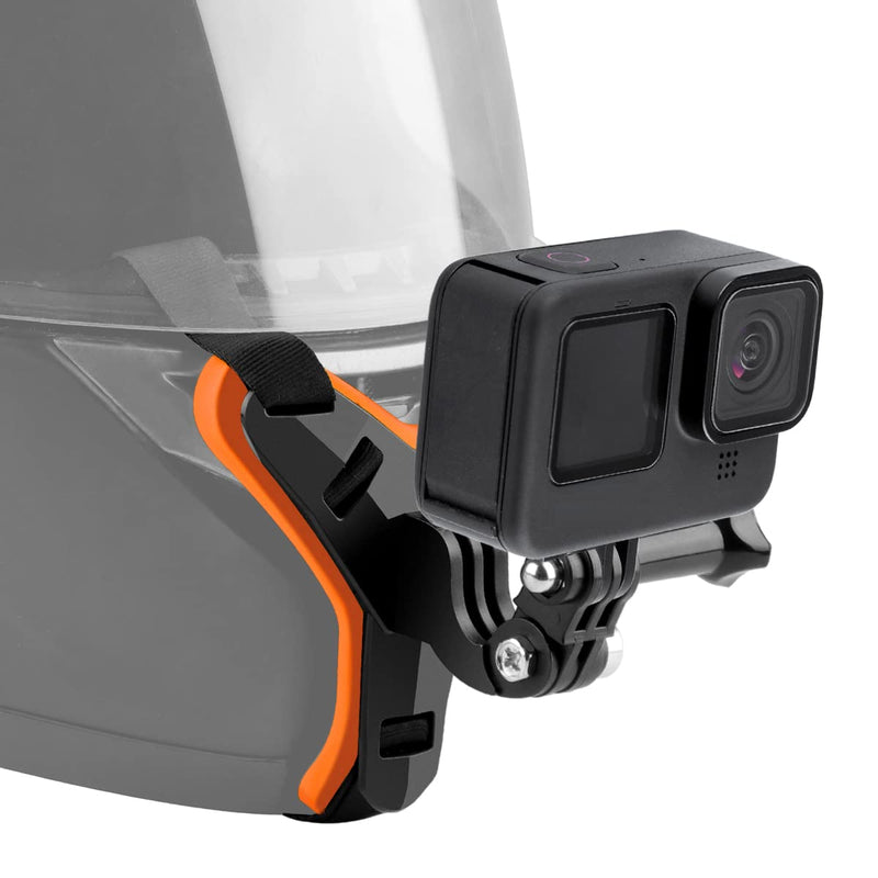 Motorcycle Helmet Chin Strap Mount Compatible with GoPro Hero 10, 9, 8, 7, (2018), 6 5 4 3, Hero Black, Session, Xiaomi Yi, SJCAM (Orange) Orange