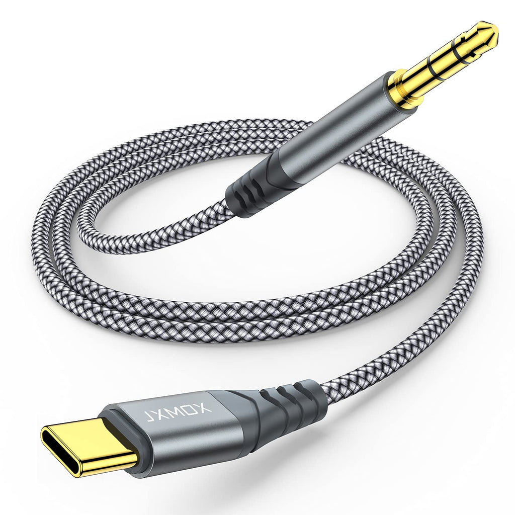 USB C to 3.5mm Audio Aux Jack Cable (4ft),JXMOX Type C to 3.5mm Headphone Car Stereo Cord Compatible with Samsung Galaxy S21 S20 Ultra Note 20 10 Plus,Google Pixel 3 4 5 XL,iPad Pro 2018/20/21 (Grey)