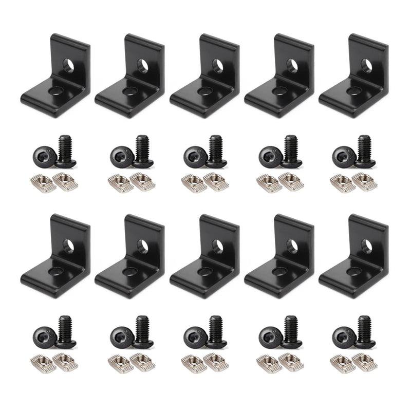 10pcs 1" x 1" Aluminum Extrusion Profiles 1010 Series L-Shape Corner Connector 1010 Bracket with T Nuts and Bolts for 10x10 Aluminum Profile 1 Inch x 1 Inch Extrusion Profiles Rail