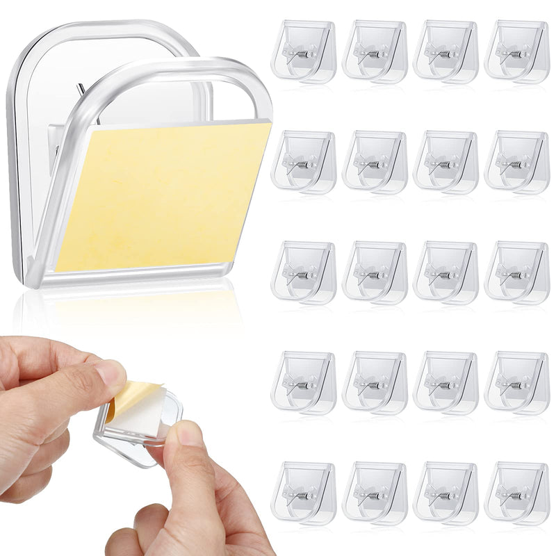 20 Pieces Self Adhesive Clips Tapestry Hangers Clips Wall Clips Photo Clips for Paper Flag Hanger, Double-Sided Adhesive Spring Clips for Home Office Rope Light Poster (Transparent) Transparent